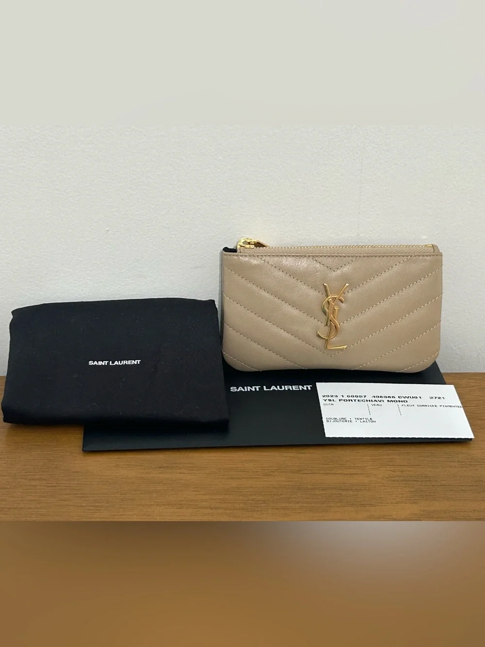 Saint Laurent Beige Leather Key Pouch